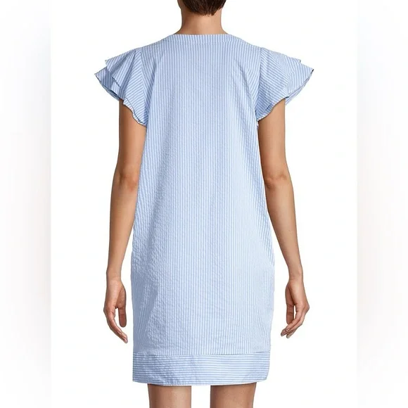 Vineyard Vines dress performance ruffle sleeve shift blue and white stripes - Picture 5 of 12